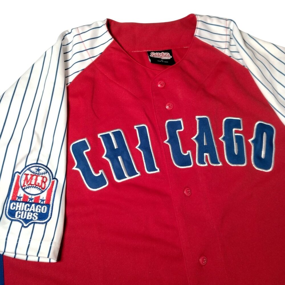 Vintage Chicago Cubs Baseball Jersey XL by Stitches Red Blue Pinstripe MLB